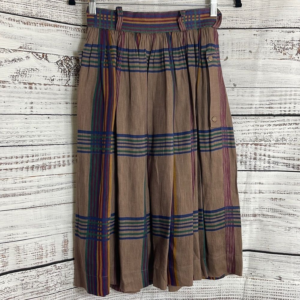Escada Brown Plaid Midi Skirt with Blue and Purple Stripes - Picture 5 of 11